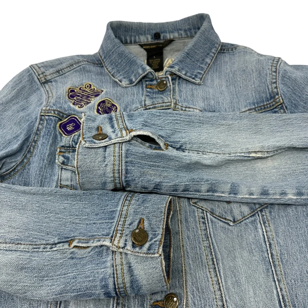 ROCAWEAR‎ Woman's Junior/Kids Light Wash Denim Trucker Jacket Y2K Size Large